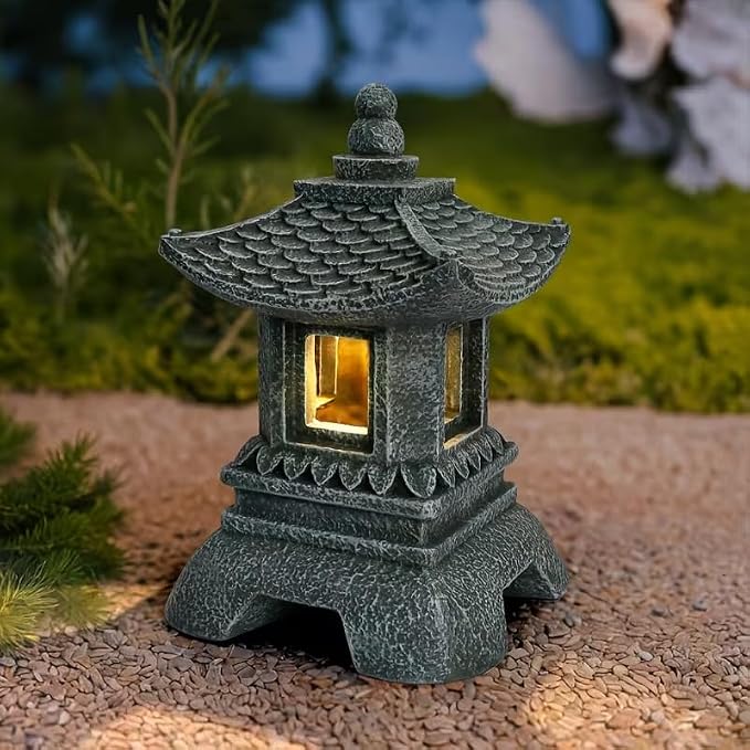 12" Tall Japanese Pagoda Garden Statue - Zen Buddha Outdoor/Indoor Resin Sculpture with Sturdy Base, Asian Zen Temple Decor for Patio, Yard, Balcony, Tabletop