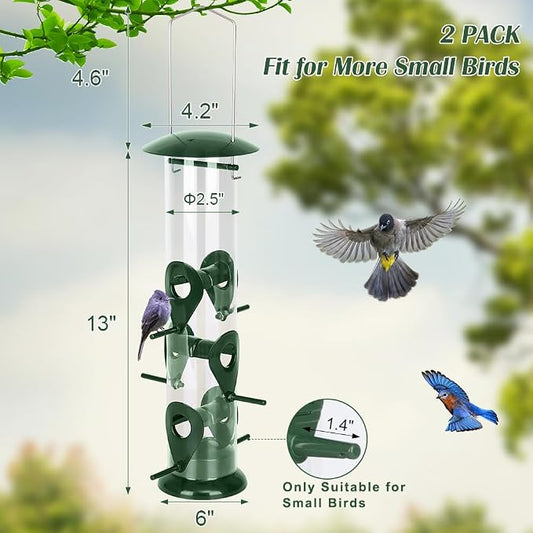 FEED GARDEN Metal Bird Feeder - 6 Port Tube Feeder for Outdoors, Heavy Duty Squirrel Proof with Metal Lid, Easy Fill & Clean, Weather Resistant, 13 Inch