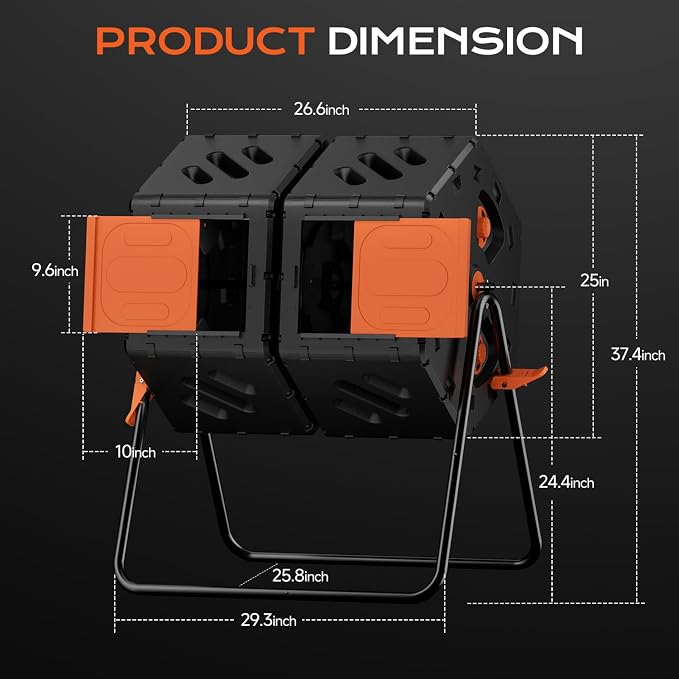 Update Compost Bin Outdoor 45 Gallon, Dual Separate Chamber 360°Rotating Composter, Garden Compost Bin for Fast Composting, Easy Assemble Compost Tumbler for Outside, Backyard, and Yard