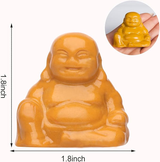 Gold Stone Crystal Laughing Buddha Statue Meditation Decor Spiritual Art Piece Healing Stone Figurine Zen Altar Sculpture Feng Shui Gift Yoga Space Ornament Peaceful Home Temple Collectible