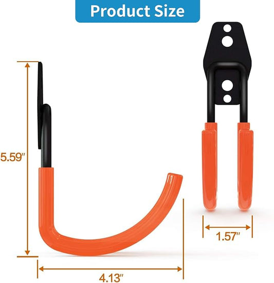 GeeWatom Garage Storage Utility Hooks,Garage Garden Tool Organizer,Steel Wall Mount Hooks, Large Garden U Hooks (2 Pack) (Type-2-Orange)