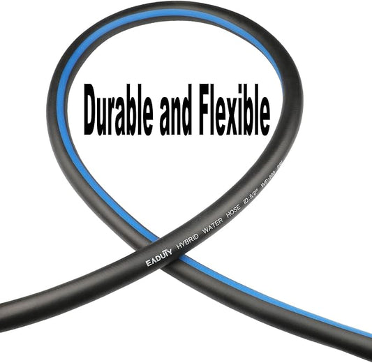Hybrid Garden Hose 5/8 IN. x 50 FT, Heavy Duty, Lightweight, Flexible with Swivel Grip Handle and Solid Brass Fittings, Gray+Blue