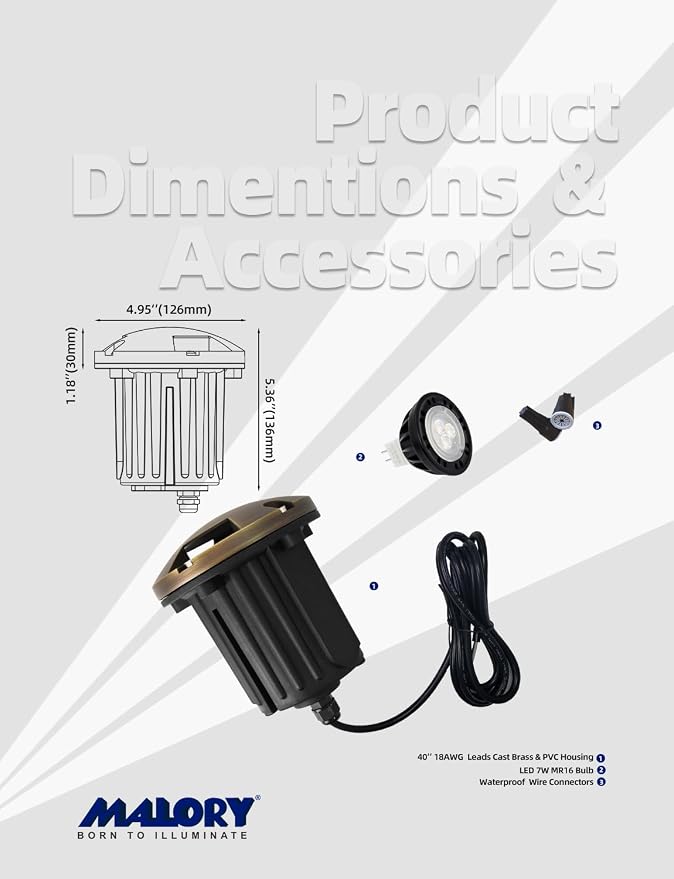 MALORY Brass Top Cover Landscape Well Lights,(φ126 mm) 12V Low Voltage Outdoor In Ground Lights,Landscape Lighting for Pathway, Driveway and Garden (Three-Direction Turret, 10-Pack with Bulb)