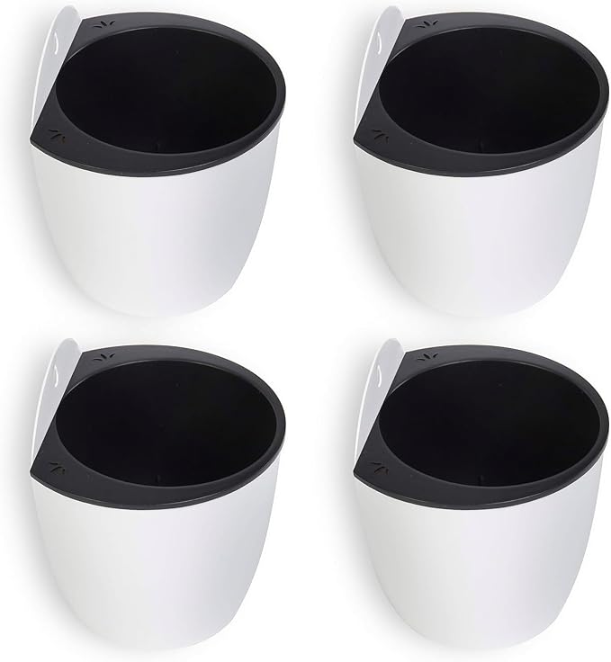 MyGift 7.5 Inch Wall Planters for Indoor Plants, White Plastic Hanging Self Watering Plant Pots, Flower Cactus Herbs Plant Container Wall Planter Set of 4