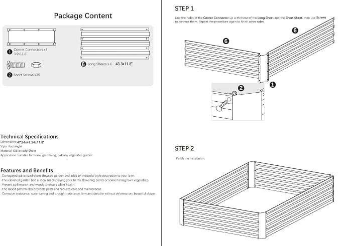 4x4x1ft Green Metal Raised Garden Bed Kit, Galvanized Outdoor Planter Box for Vegetables, Flowers, Herbs, and Succulents,120 Gallon Capacity
