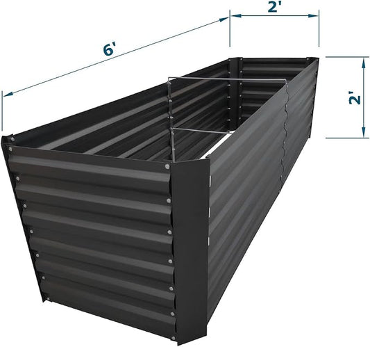 6x2x2FT Black Metal Raised Garden Bed Kit, Galvanized Outdoor Planter Box for Vegetables, Flowers, Herbs, Succulents and More