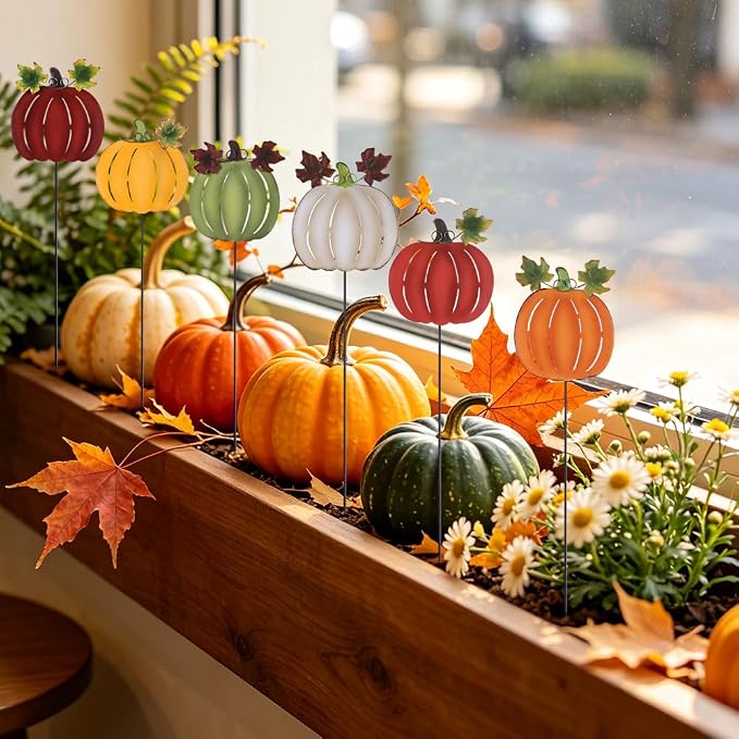 hogardeck Fall Decorations for Home Outdoor, 6 PCS Metal Pumpkin Decorative Garden Stakes for Thanksgiving Decorations, Yard Signs for Garden Home Lawn Patio