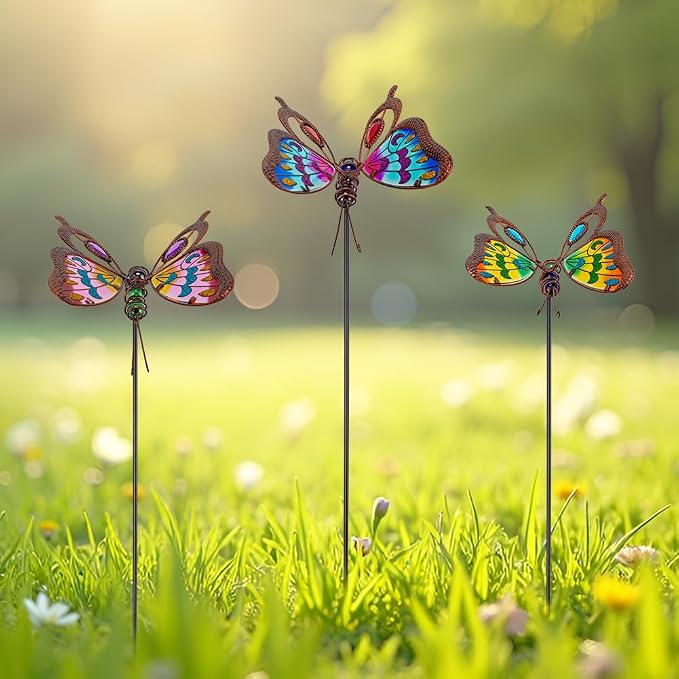 3 Pack Butterfly Decorative Garden Stakes,Butterflies Porch Decorations Outdoor Decor for Spring Yard Art Patio Plant Pot Flower Bed Ornaments