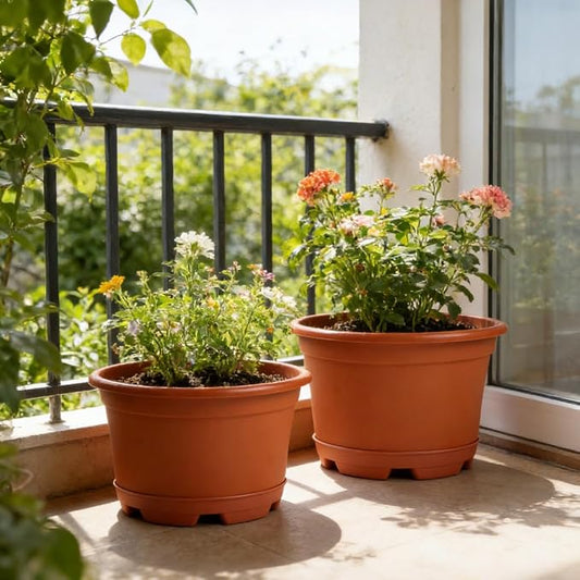 KPUVX 5 Pack 10.5 inch Plant Pots,Planter-Pots-for-Plants-Indoor-Outdoor,Plastic Flower Pot for Indoor Outdoor Plants with Drainage Holes & Trays, Decorative Garden Containers Sets for Houseplants