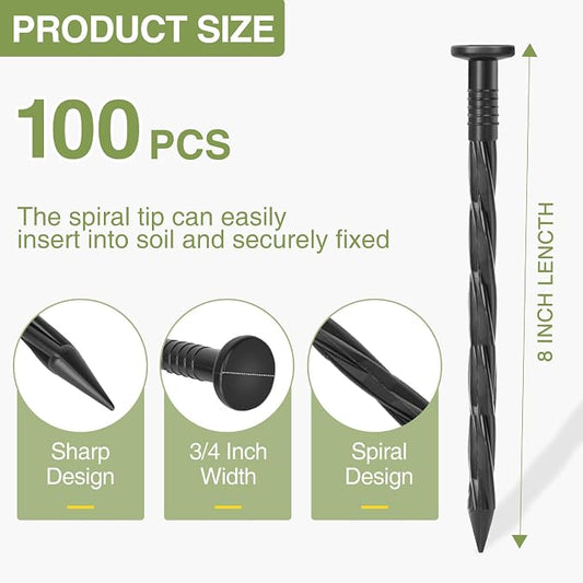 100Pack Plastic Landscape Edging Spikes, 8 Inch Spiral Landscape Anchoring Spikes,Landscape Spikes for Garden Lawn Yard, Paver Edging, Weed Barrier, Artificial Turf & More