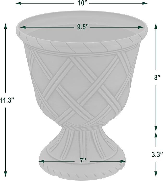 Arcadia Garden Products PL60BG Lattice Plastic Garden Urn, Classic Decorative Garden Pot Planter for Indoor and Outdoor Plants, White
