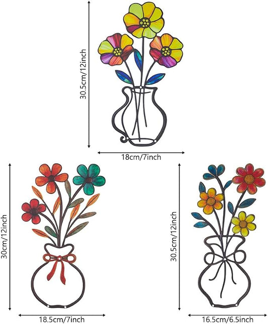dreamskip 3 Pieces Metal Flowers Garden Wall Arts, Rustic Farmhouse Wall Decor, Minimalist Bathroom Hanging Sculptures for Living Room Bedroom Dining Room Housewarming Gifts