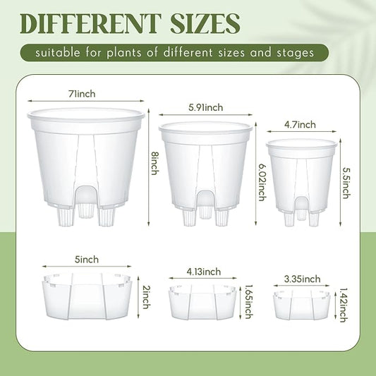 Wonderjune Self Watering Pots for Indoor Plants with Deep Reservoir and High Drainage Holes for Outdoor Plants and Flowers, Bare Root Planter(4.72'', 5.91'', 7.09'',Clear,3 Pcs)