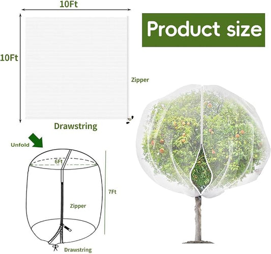 2Pcs 10X10ft Fruit Tree Netting Covers for Birds and Squirrels –Bird Nets for Fruit Trees with Zipper and Drawstring, Extra Large Durable Mesh Garden Netting to Protect Fruit Trees