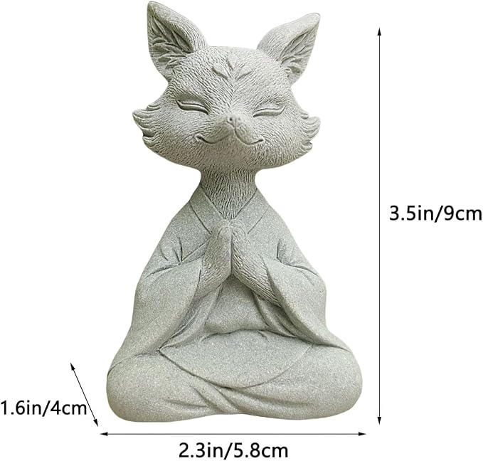 livelyfish Meditating Buddha Fox Statue Aquarium Zen Statue Yoga Animal Figurines Sandstone Sculpture for Fish Tank Garden Tabletop Decor, S1