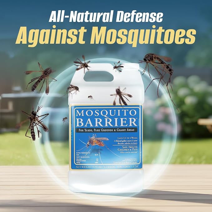 Mosquito Barrier Liquid Garlic Mosquito Repellent Concentrate, 1 Gallon – Professional Outdoor Treatment for Lawns, Landscapes & Perimeter Areas – Yard & Home Mosquito Protection