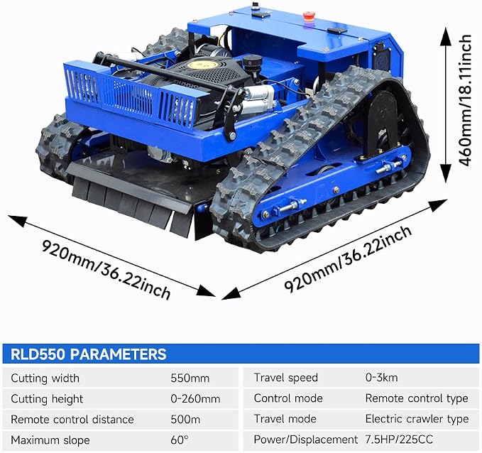 Remote Control Lawn Mower, Small Petrol 7.5HP Tracked All Terrain Weed Whacker for Garden, Lawn and Farm Complex Terrain Slopes