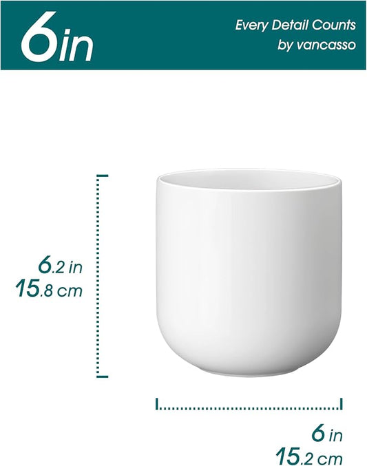 vancasso 6 Inch Ceramic Plant Pots, Planters with Drainage Hole, Flower Pots Planters Pots for Indoor Plants, Modern Indoor Decorative Garden Pot, Home Decor, White
