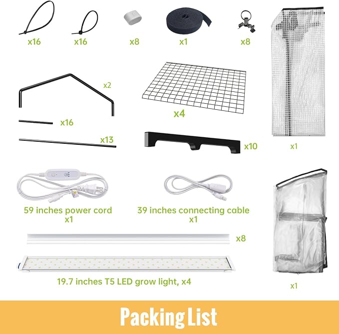 Mini Indoor Greenhouse with Grow Light, 4-Tier Plant Stand with Zippered Cover, Ventilation Window, Bottom Pouch, 20W Full Spectrum Plant Light with Timer for Seedling, 27"L x 19"W x 63"H