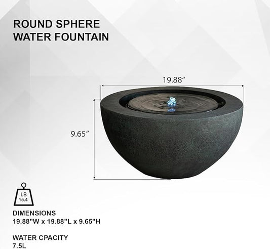 XBrand 9.65" H Round Sphere Water Fountain Indoor/Outdoor with LED Light, Polyresin Bubbler Feature for Patio, Yard, Home Décor - Dark Green, Tranquil Serene Garden Accent