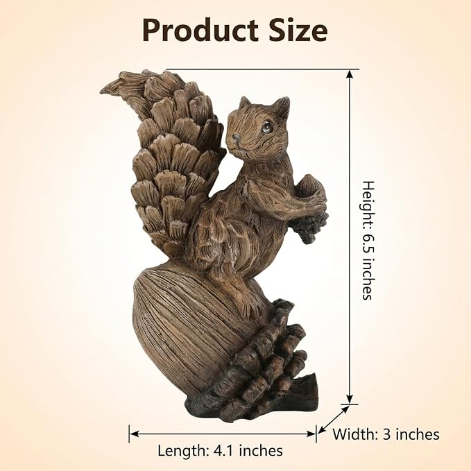 iStatue Handmade Resin Squirrel on Acorn Statue Miniature Garden Figurines – 6.5 Inch Nature-Inspired Woodland Animal Decor for Home, Garden, Patio or Shelf – Rustic Farmhouse Accent (Medium)