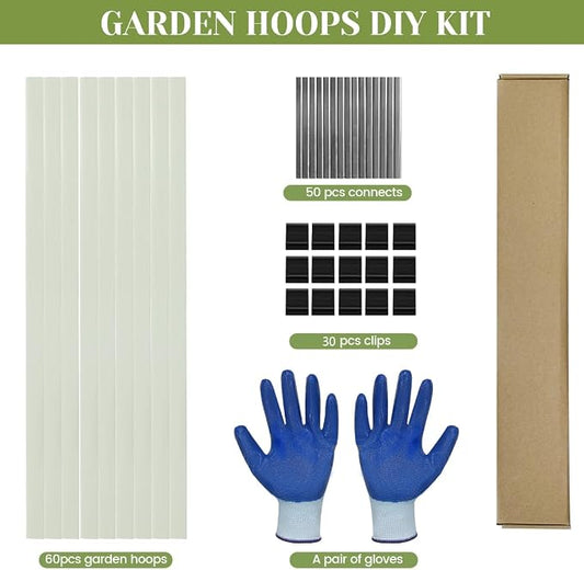 Garden Hoops 60pcs (M Size), Sunwuk Greenhouse Hoops for 2.5-5.5ft Wide Raised Bed, 10 Sets of 8.5ft Long Super Bendable Fiberglass Support Hoops Frame, Mini Greenhouse Strip for Row Cover