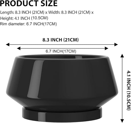 8.3 Inch Black Ceramic Planter with Drainage Hole and Saucer | Ideal for Indoor and Outdoor Plants, Modern Home Decor, Round, Gloss Black