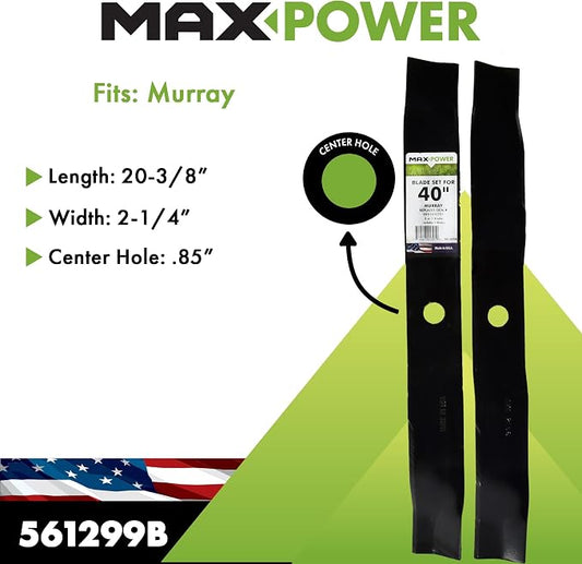 MaxPower 561299B USA MADE 2 Blade Set 3-N-1 Blades | For 40" Cut Murray Mowers Replaces 095103E701, 95103E701