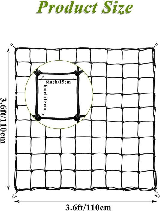 2 Pack 5x5 ft Elastic Trellis Netting for Grow Tent, Heavy Duty Plant Support Net with Steel Hooks and 100 Zip Ties, Black Garden Trellis Net for Tomatoes, Cucumbers, Vines