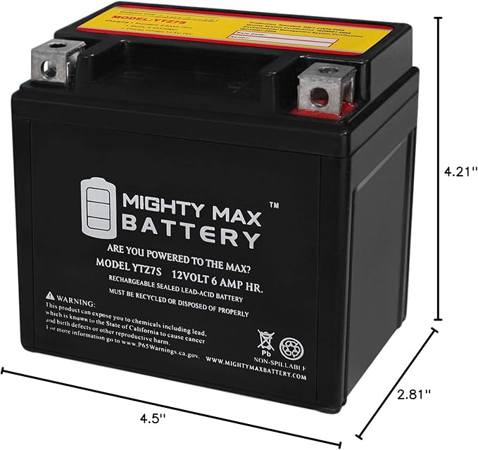 Mighty Max Battery YTZ7S - 12 Volt 6 AH, 130 CCA, Rechargeable Maintenance Free SLA AGM Motorcycle Battery