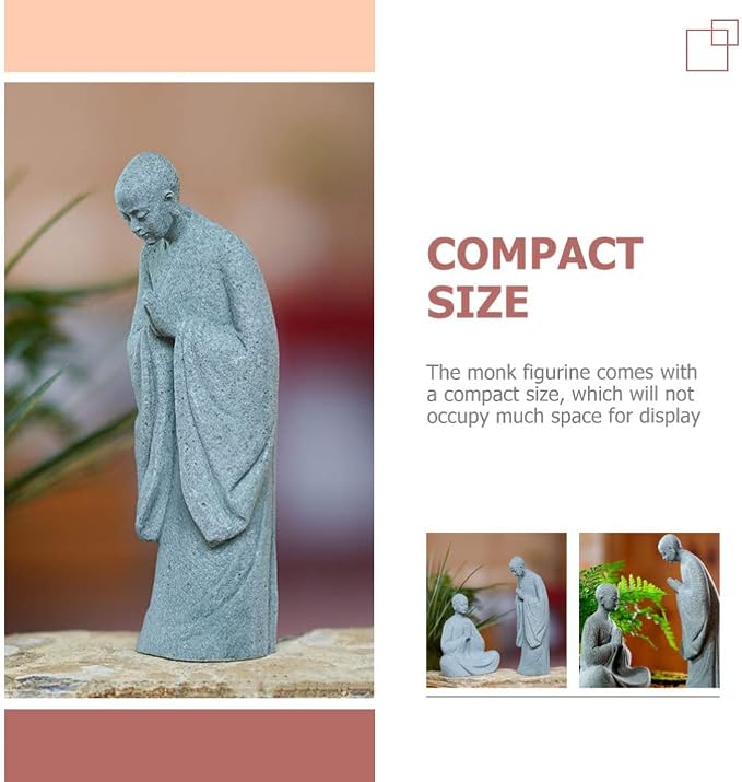 Happyyami Bonsai 2pcs Stone Monk Figurines Zen Buddha Statues Standing Monk Sculptures for Outdoor Landscape Garden Decoration Light Grey Miniature Figurines Miniature