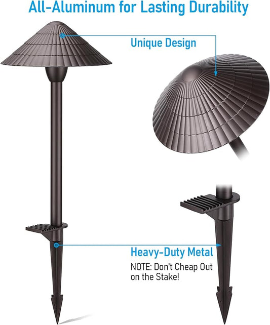 LEONLITE 12-Pack 5CCT LED Low Voltage Landscape Path Lights, 12-24V AC/DC | 3W 120LM, CRI90, ETL Listed, Cast Aluminum, IP65, 1800K/2700K/3000K/4000K/5000K, Wired Pathway Lights, for Yard Lawn