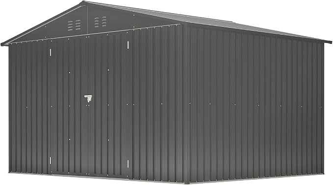 Ball & Cast 10x8FT Outdoor Storage Shed, Metal Anti-Corrosion Utility Tool House with Lockable Door & Shutter Vents, Waterproof Garden Shed for Backyard Lawn Patio, Black