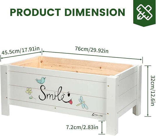 Raised Garden Bed for Kids - 30”L*18”W*13”H Elevated Wooden Planter Box Stand, Backyard, Patio, Balcony w/Bed Liner, 180lb Capacity (Green)