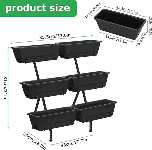ETELI Vertical Garden Planter 3 Tier Vertical Raised Garden Bed with 6 Garden Planter Boxes Elevated Raised Bed with Drainage Holes Outdoor Standing Garden Planter for Herbs Flowers Vegetables, Black