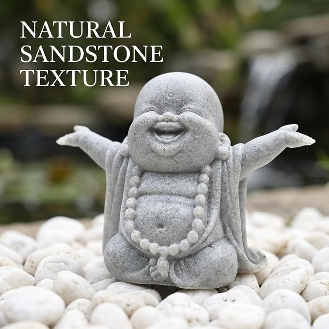 Laughing Buddha Statue, Sandstone Figurine for Aquarium Zen Decor | Laughing Buddha sandstone figurine with a cheerful design for aquarium decor, bonsai displays, and minimalist zen spaces