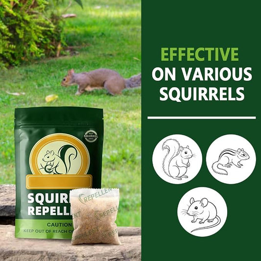 Squirrel Repellent Outdoor, Chipmunk Repellent Outdoor, Squirrel Deterrent for Garden, Trees & Yard, Covers Up to 120 sq ft, Safe for Family&Pets, 60 Days Protection - 12 Packs