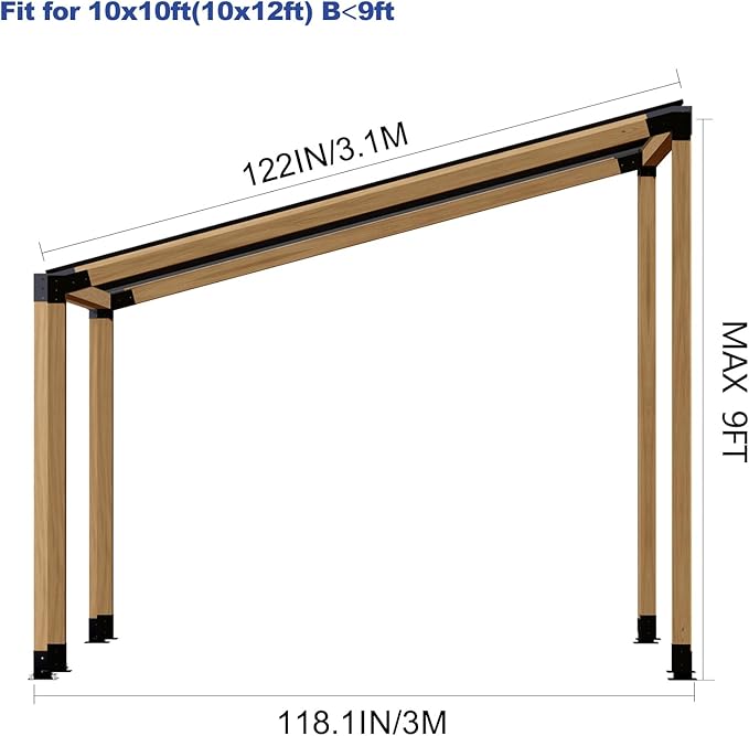 Pergola Kit, Slanted Roof Pergola Bracket, 3-Way Brackets with Post Base Kit, Log Cabin Outdoor 4"x 4" (Actual 3.5" X 3.5") Lumber