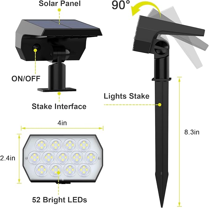 Solar Spot Lights Outdoor, 4 Pack Outdoor Solar Lights for Yard, 4 Lighting Mode Solar Landscape Spotlights with Auto On/Off, Waterproof IP65 Wall Lights for Garden, Walkway (65 LED, Cool White)