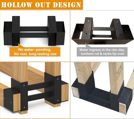 Outdoor Firewood Rack Brackets Kit for Fire Wood Pile Storage, Adjustable log stacking Stand Holder for 2x4 lumber, Black, Set of 2