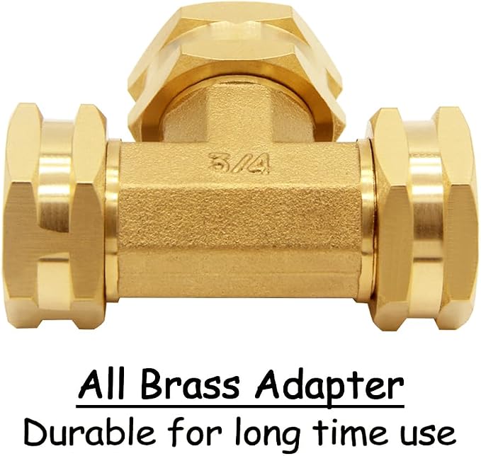 Uenede Brass 3/4 Inch GHT Swivel Tee Pipe Fitting 3/4" GHT Female for Garden Hose Threaded Tube Pipe Fittings