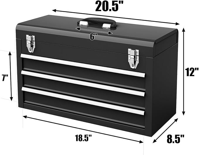 Goplus Tool Box with 3 Drawers, 4-Tier 20.5" Portable Tool Chest Organizer with Top Tool Tray, Auto Lock, Protective Liner, Handle, Steel Metal Small Toolbox for Gargae, Workshop, Home