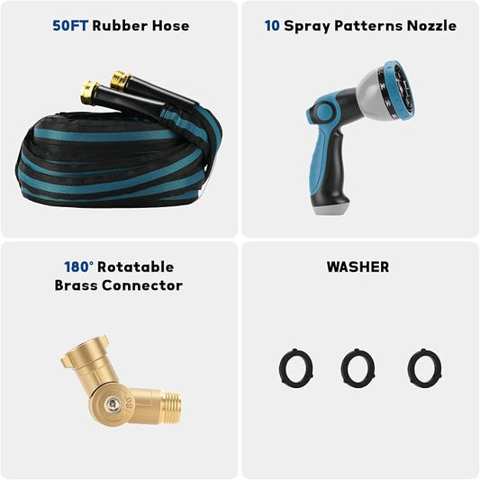 MEASUREMAN 50 FT Garden Hose, Lightweight & Flexible Water Hose Kit with Spray Nozzle & 180° Swivel Connector, 5/8-Inch Heavy Duty Kink-Proof Fabric Hose