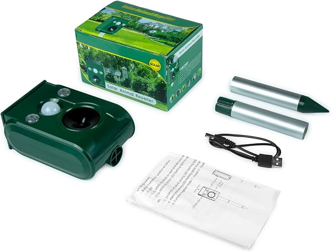 Ultrasonic Pest Repellent,Solar Animal Repeller,Outdoor Cat Repellent,Bird Repellent,Deer Repellent.Dog,Raccoon,Squirrel Repellent,Motion Activated LED Flashing Light Alarm Sound Animal Repellent