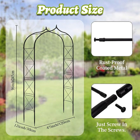 Metal Garden Arbors 8Ft Thickened Arch Trellis for Climbing Plants | Outdoor Arbor Rustproof Metal Frame Trellises Grapes Rose Yard Entrance Wedding Arched Backdrop Stand Party Event Decoration