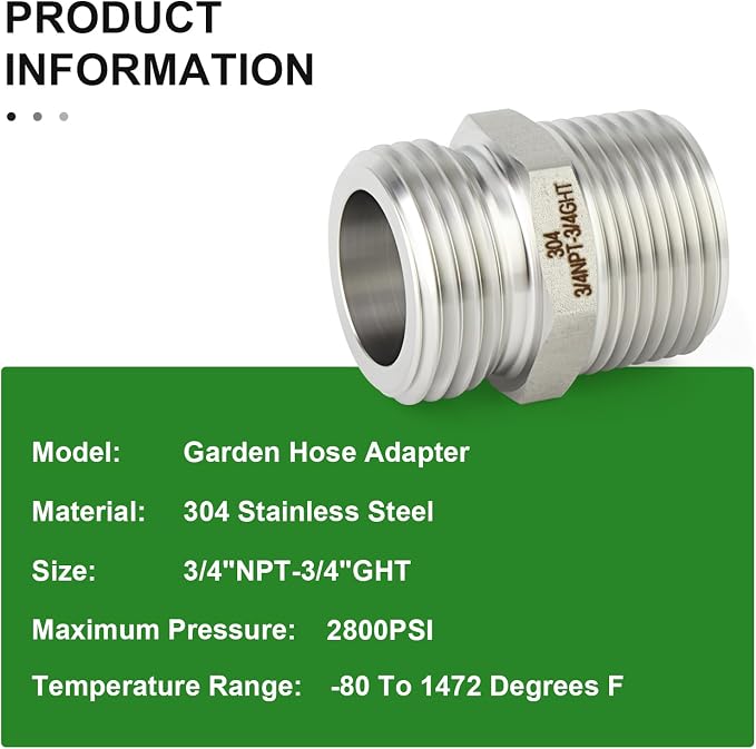 TAISHER 5PCS 304 Stainless Steel Garden Hose Adapter, 3/4" GHT Male x 3/4" NPT Male Garden Hose Connector with Washers