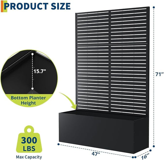 GarveeLife Metal Planter Box with Trellis, 71"x47"x16" Raised Garden Bed for Climbing Plants, Vegetables, Vines, Privacy Planters for Patio with Drainage Holes, 15.7" Deep Planting Bed