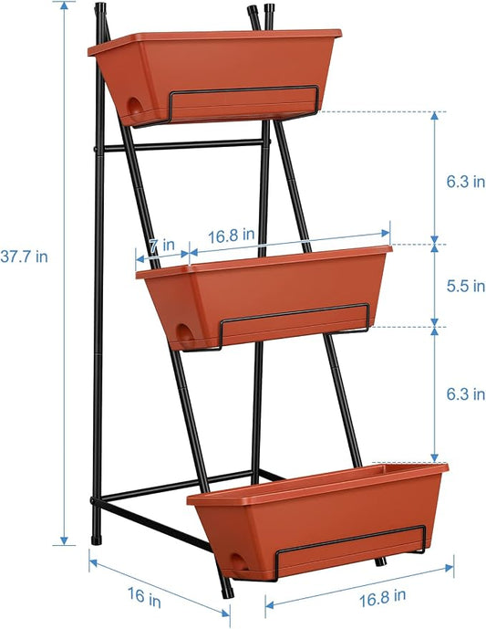 Vertical Raised Garden Bed Outdoor 3 Tiered Garden Planters Standing Elevated Planter Box with Drainage Holes for Plants Herbs Flowers Vegetables Brick Red