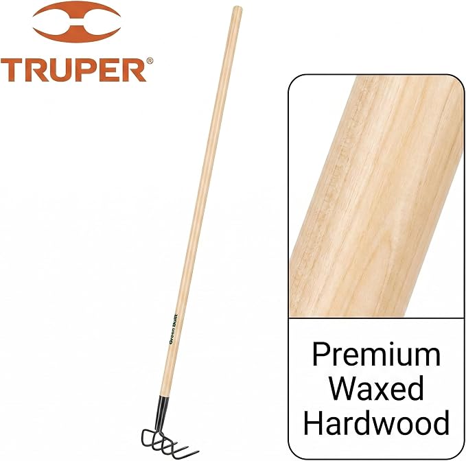 Truper GreenBuilt 4-Tine Welded Cultivator, 48-Inch Premium Waxed Hardwood Handle, Heavy-Duty Soil Aerating and Weeding Tool (Model 30029 / CUL-PE)