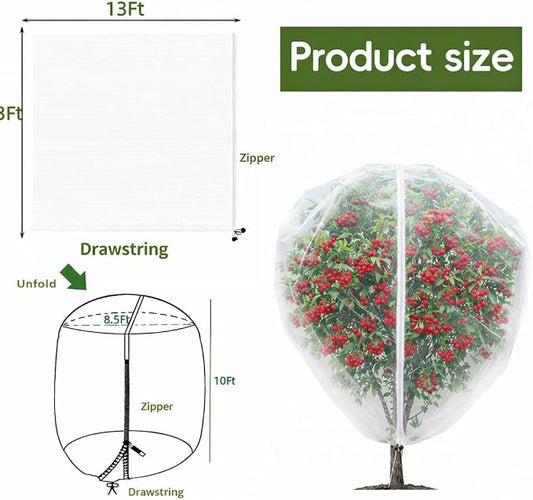1Pack 13x13ft Large Fruit Tree Netting with Zipper and Drawstring – Anti-Insect, Anti-Bird Protection for Apple, Peach, Cherry Trees and Vegetables – Ideal for Home Gardens,Small Organic Farms